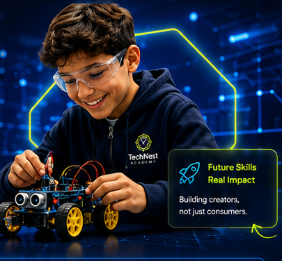 Student building a robot at TechNest